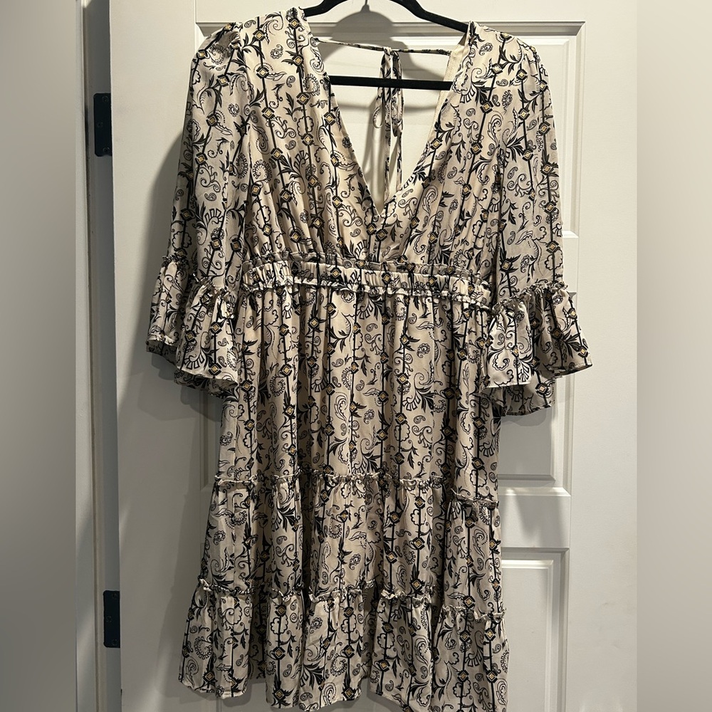 Elegant Cream and Black Print Dress by Angie